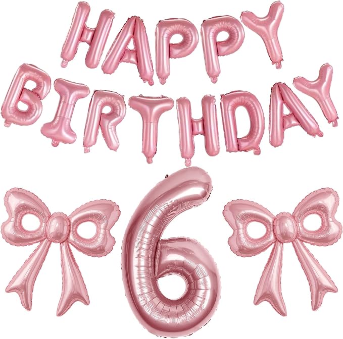 Bow Number 6 Birthday Balloons, Coquette Party Decorations Supplies by BSRESIN