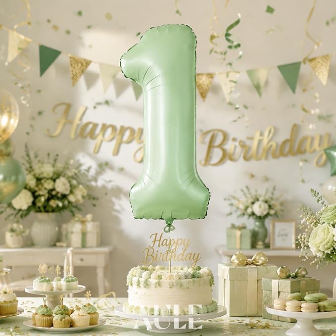 AULE 40 Inch Sage Green 1 Balloon Numbers Foil 0-9 Birthday Big Numbers | - Image 2