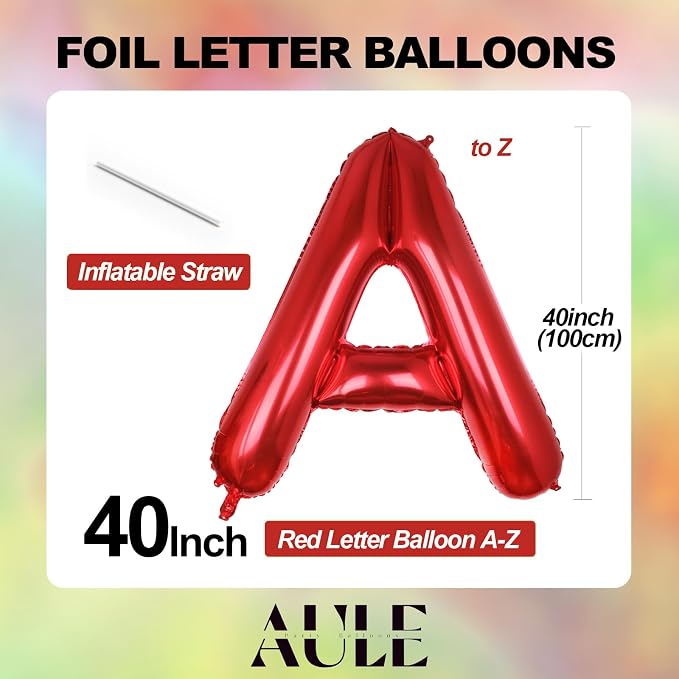 AULE 40 Inch Red F Balloon Letter Foil A-Z Birthday Big Alphabet | Birthday - Image 3
