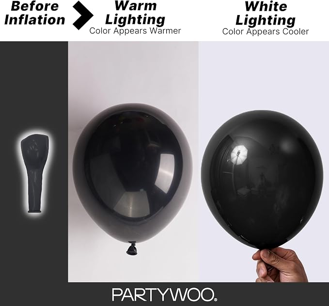 PartyWoo Black Balloons 127pcs Matte Black Latex Balloons Different Sizes | 36 - Image 3