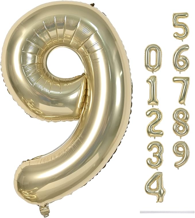 40 Inch Champagne Gold Foil Balloon Number 9, Large Self Inflating Light Gold by Lingqiang