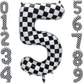 42 Inch Checkered Number Balloon 5, 5th Race Car Flag Birthday Party Supplies by Eoopoon