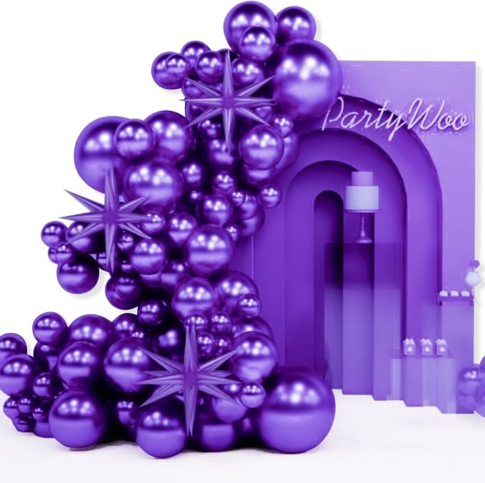 PartyWoo Dark Purple Star Spike Balloon Arch Kit 110pcs Different Sizes | 18 12 by PartyWoo