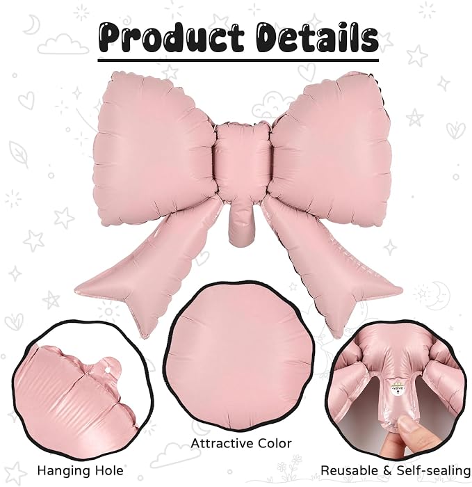 Dusty Pink 4 Balloons with Bow Balloons, 40 Inch Giant Self Inflating Pastel - Image 4