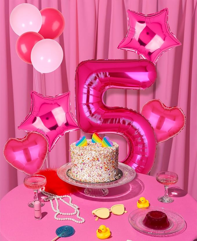 40 Inch Number Balloons Hot Pink 5 Cowgirl Pink 5th Birthday Decor 9 Pcs | - Image 3