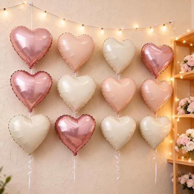 Cream White Beige Heart Balloons, Retro Apricot Helium Balloon - Image 6
