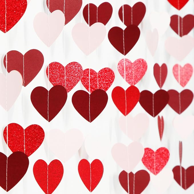 Valentines Day Party Decorations Pink-Red Heart-Garland - 52ft Burgundy by Panduola