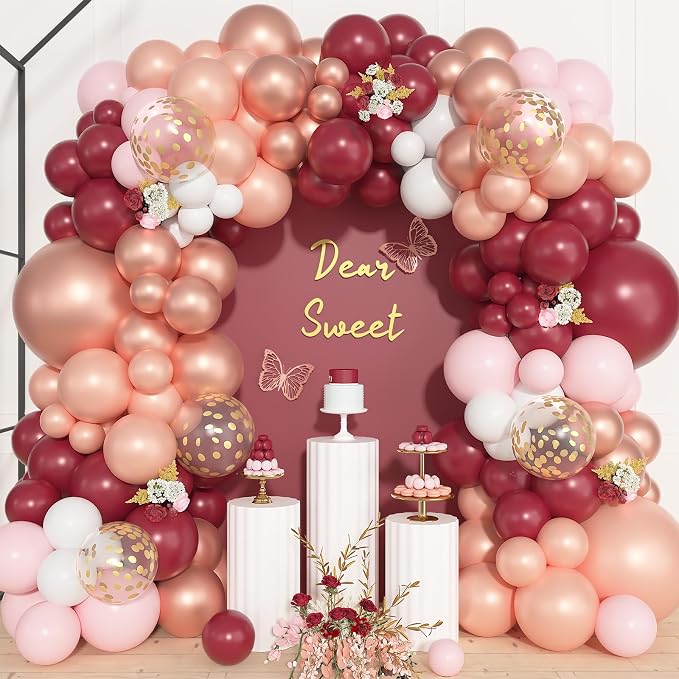 157Pcs Burgundy Rose Gold Balloons Garland Arch Kit | Different Sizes Pink by OUDDYLIFE