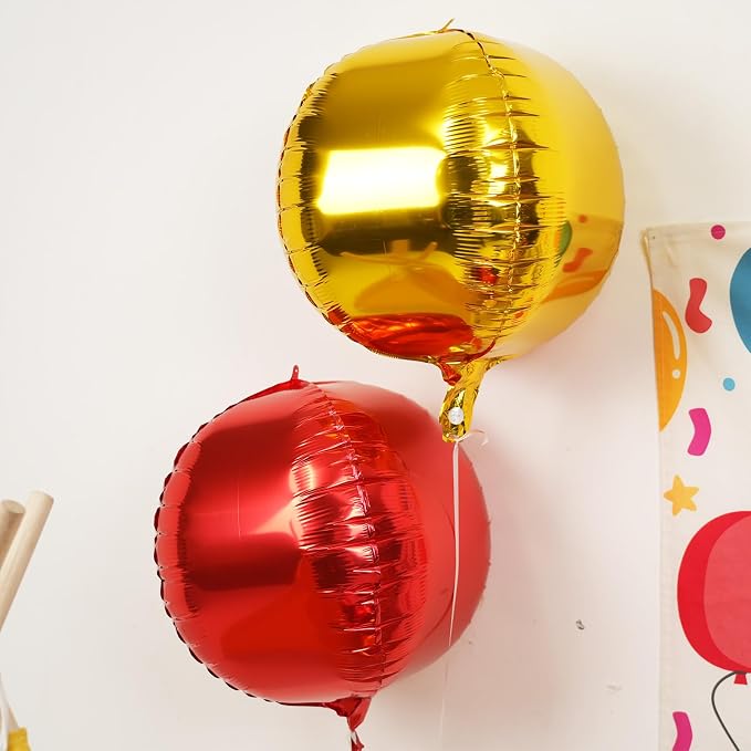 Red Gold Black Round Foil Balloons, Metallic Red Gold Black Foil Baloon - Image 3