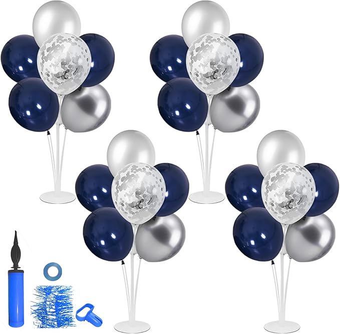 ZJDHPTY 4 Set Navy Blue Silver Balloon Stand Table Centerpieces Party Decor | - Image 9