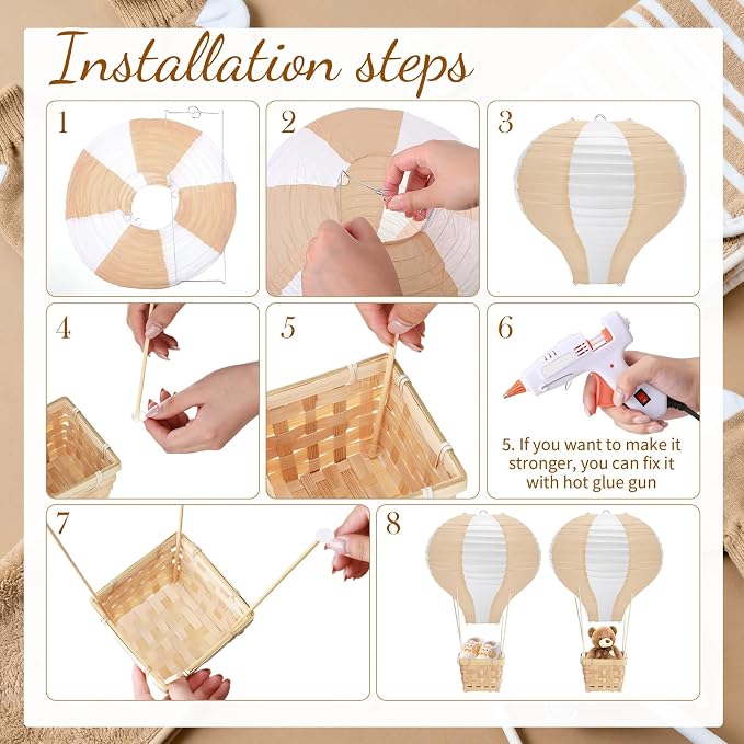 Meooeck 14 Sets Hot Air Balloon Tables Centerpieces, Light Brown | Classroom - Image 4