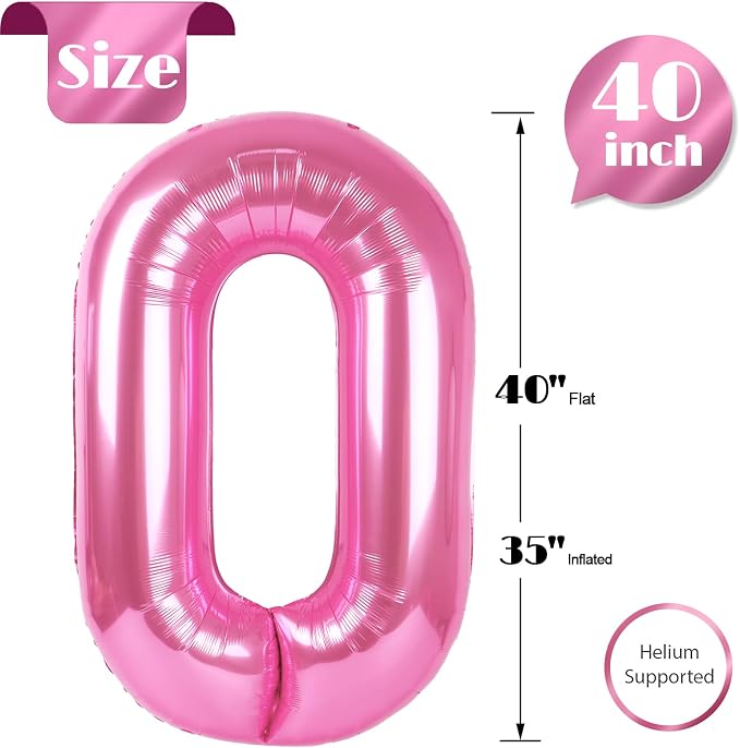 Pink 0 Balloon - Number Balloon 40 Inch, 0th Pink Birthday Decorations | Large - Image 5