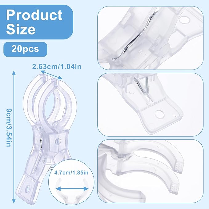 20pcs Balloon Arch Clips Transparent Large Plastic Backdrop Clips Spring Clamps - Image 2