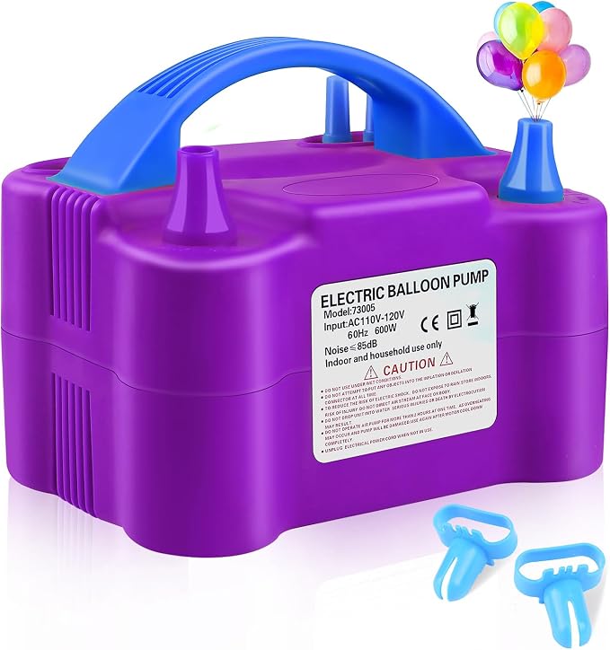 Balloon Pump Electric, 110V 600W Balloon Blower Inflator Dual Nozzle Air Pump by QIPUMP