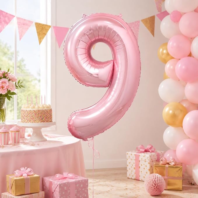 40 Inch Pink Number 9 Balloon, Giant Number Balloons, Birthday Decorations | - Image 5