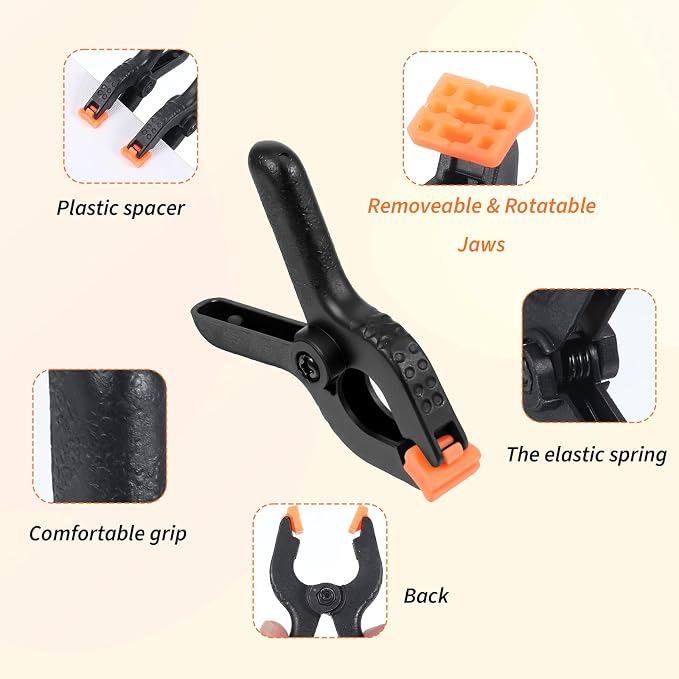 12pcs Black Plastic Spring Clamps, Anti-Slip Clips - Image 3