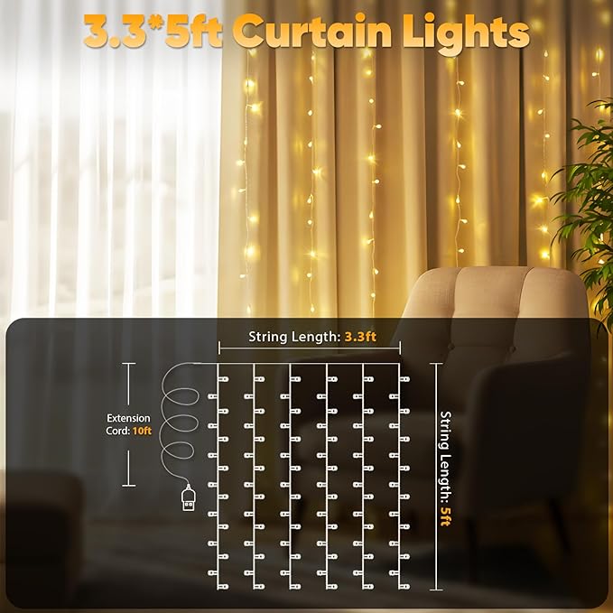 Curtain Lights for Bedroom, 90 Led Hanging String Light Outdoor, Fairy Curtain - Image 2