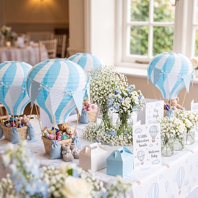 8 Sets Blue Hot Air Balloons Decorations Baby Shower Table Centerpieces 11.8'' - Image 5