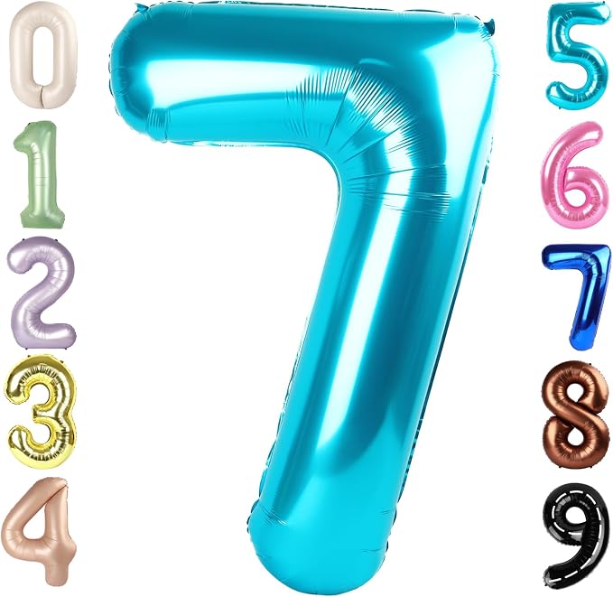 Number 7 Balloons 40 Inch for 7 17 Birthday Party Decorations, Light Blue | by Mluchee
