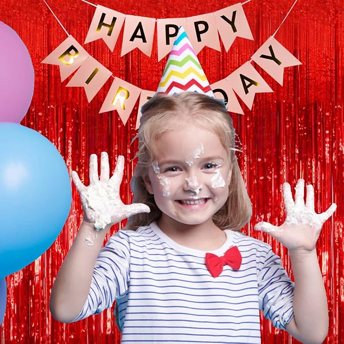 20 Pack Foil Curtain Backdrop Red Metallic Tinsel Foil Fringe Curtains Photo - Image 4