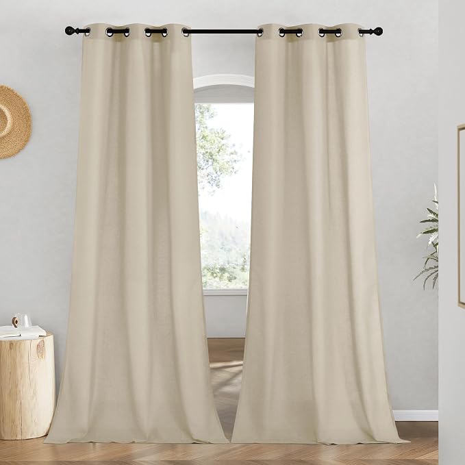 NICETOWN Linen Curtains for Windows 90 inch Long, Grommet Semi Sheer Vertical by NICETOWN