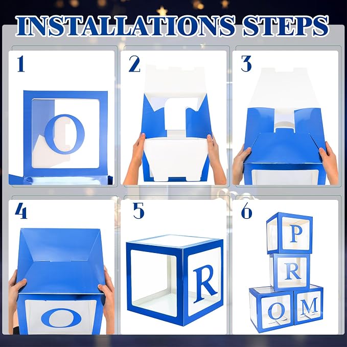 4 Pcs Prom Boxes with Letters 11.8 x 11.8 x 11.8 Inch Clear Balloon Boxes - Image 3