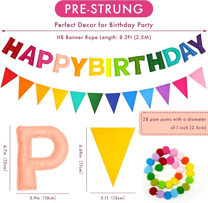 CANREVEL 3 PCS Pre-Strung 3D Happy Birthday Banner Decorations, Rainbow | - Image 2