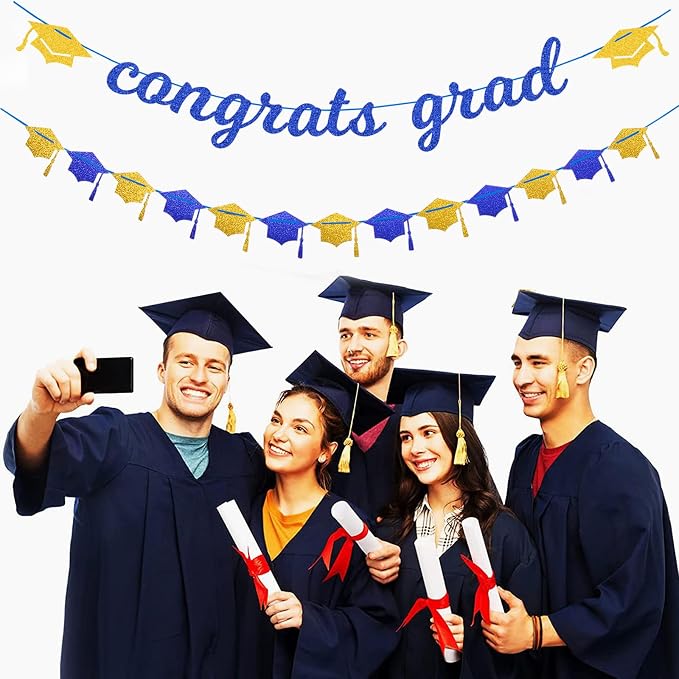 Navy-blue Gold Party-Decorations Graduation Banner-Streamers - Image 4