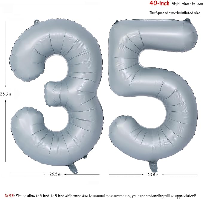 40 In Matte gray Number Balloon Helium Foil Mylar Birthday Balloon Digit 35 | - Image 2