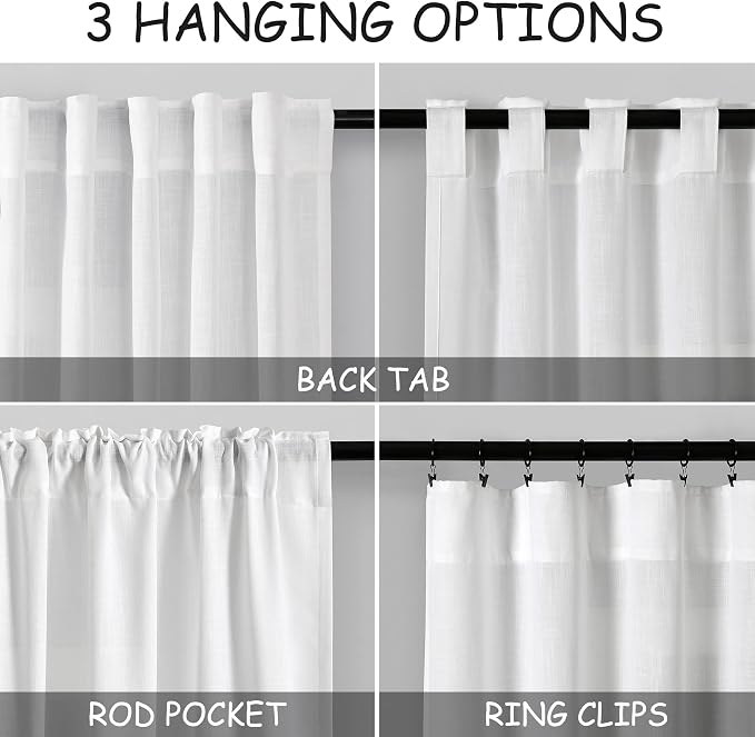 White Linen Curtains 2 Panels Set - Image 4