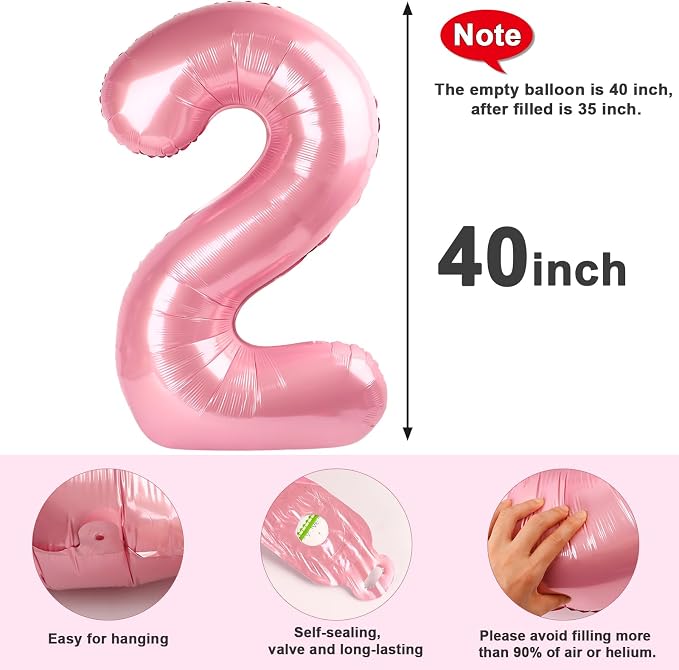 Number 2 Balloons 40 Inch for 2 22 Birthday Party Decorations, Pastel Pink | - Image 5