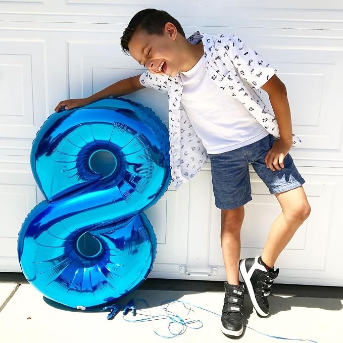 8 Balloon Numbers Birthday Decorations, 40In Dark Blue Balloons - Image 2