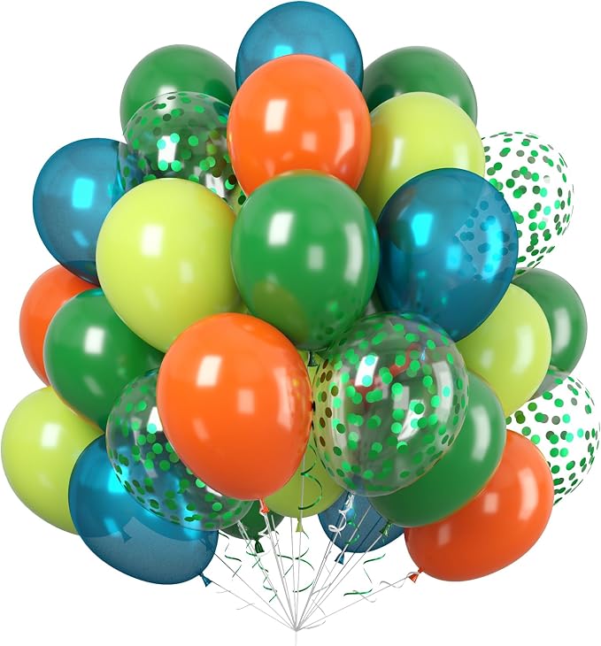Paready Dinosaur Balloons Set, 12 Inch Helium Fruit Green Orange Blue Confetti by Paready