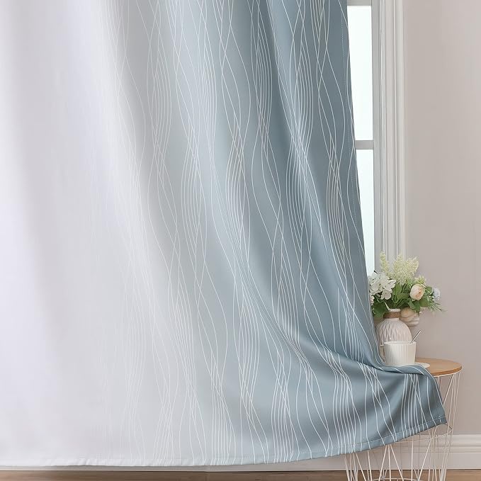 Stone Blue and Greyish White Ombre Blackout Curtains 72 Inches Length - Image 6