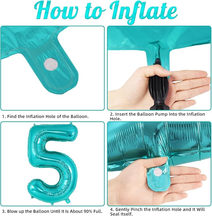 Teal Blue Number 5 Balloon, 40 Inch Big Large Foil Helium Number Balloons - Image 7