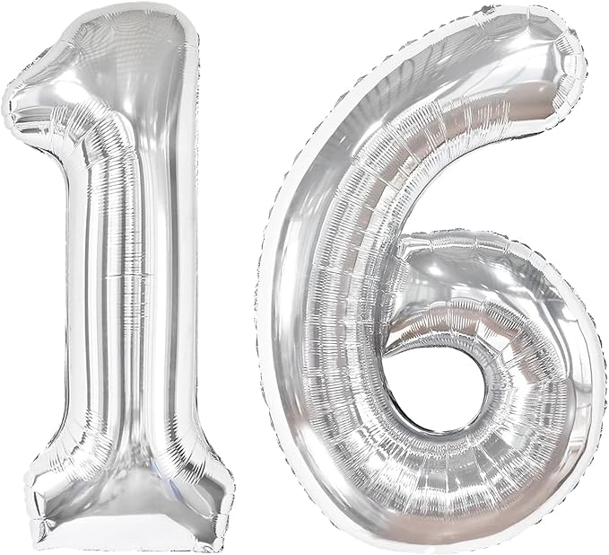 Silver Number 16 Balloon 40 Inch, 16th Birthday Decorations Men Women | Foil by IWERP