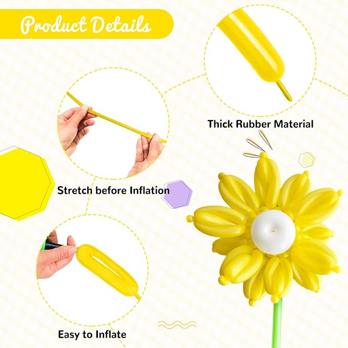 100Pcs Yellow 260 Balloons, Long Balloon - Image 3