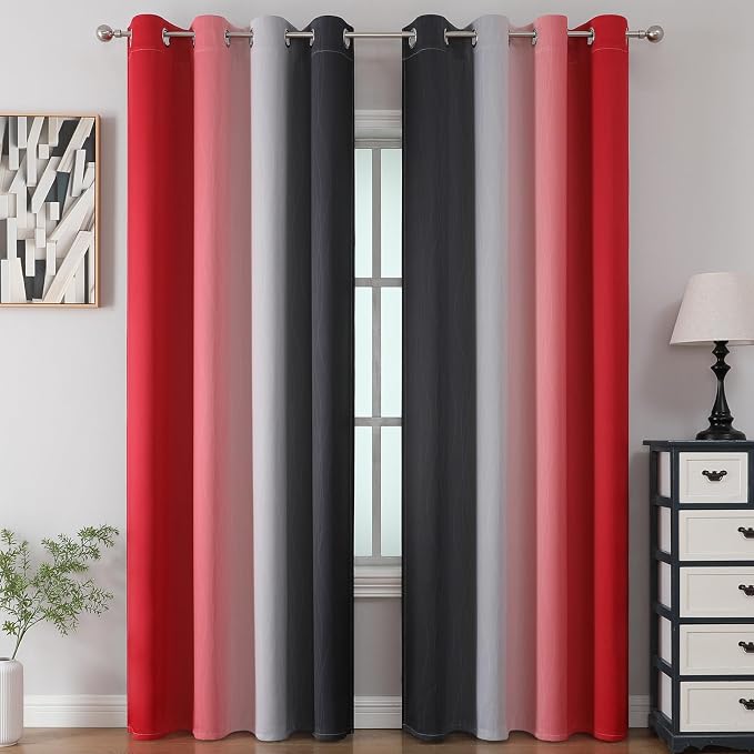 Black and Red Ombre Blackout Curtains 90 Inches Long 2 Panels Set, Thermal - Image 2