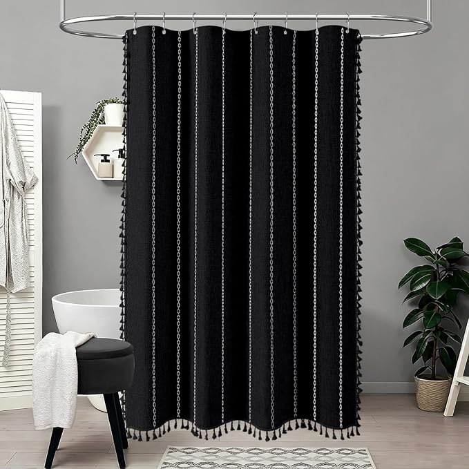 54 x 72 Boho Linen Heavy Duty Cloth Shower Curtain Set, 330GSM Linen Blend - Image 6