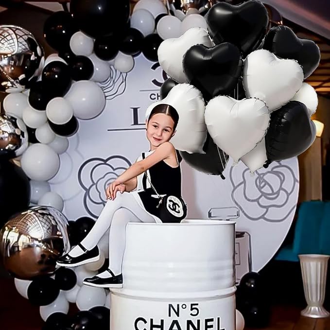 TONIFUL 15 Pcs Black White Heart Balloons 18 Inch Heart Shape Foil Balloon | - Image 3