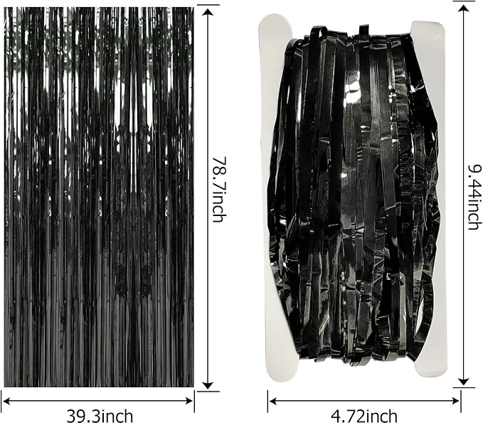 10 Pack Foil Curtain Backdrop Black Metallic Tinsel Foil Fringe Curtains Photo - Image 7