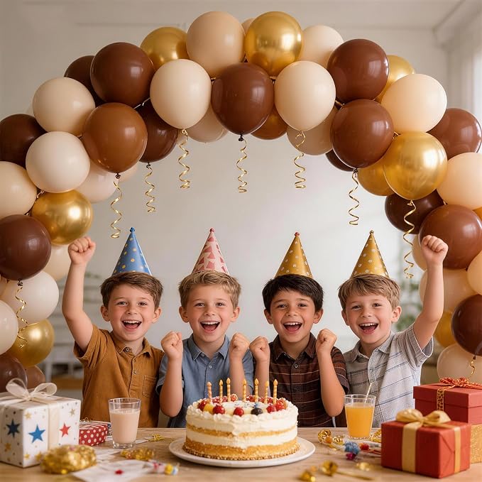 160Pcs 12 Inch Brown Light Brown Tan Sand White Metallic Gold Latex Balloons - Image 5