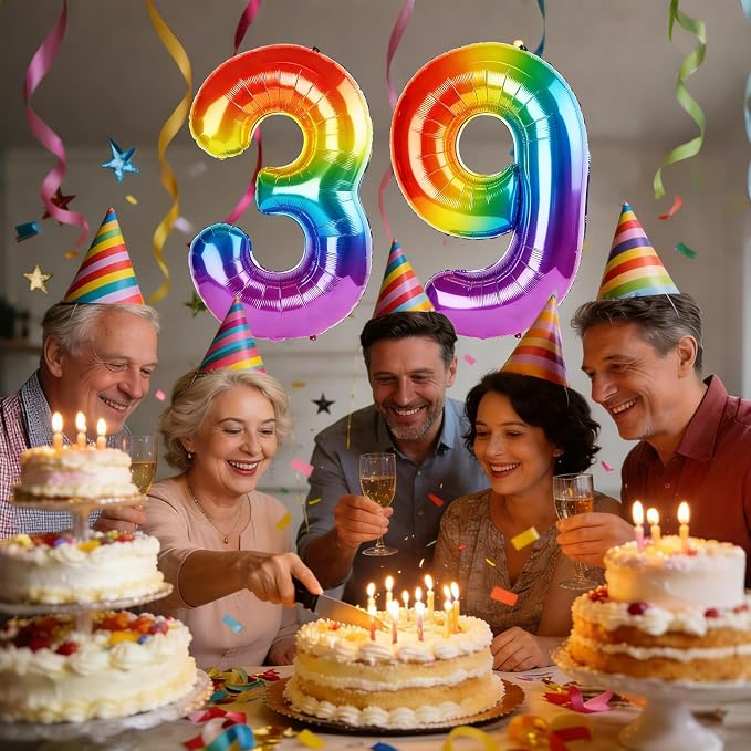 40 Inch Number 39 Balloons for 39th Birthday Party Decorations, 0-100 Rainbow - Image 2
