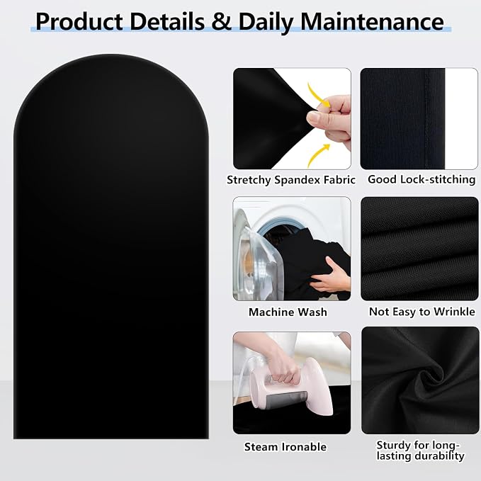 Hemmotop Stretchy Black Arch Backdrop Cover Set of 3-7.2ft, 6ft | Wrinkle-Free - Image 4