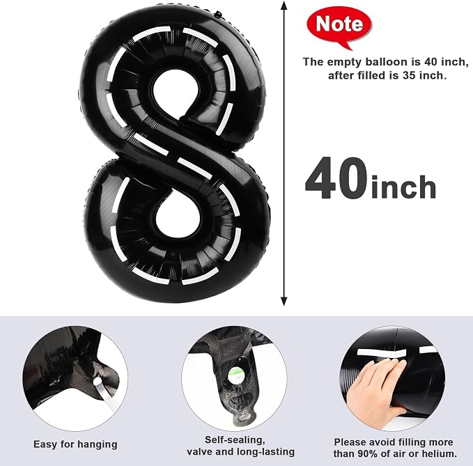 Number 8 Balloons 40 Inch for 8 18 Birthday Party Decorations, Line Black | - Image 5