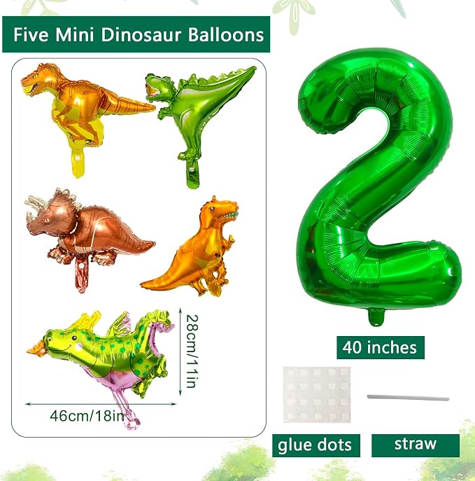 LilyZheng Dinosaur Number 2 Balloon, 40 Inch Dark Green Number Foil Balloon - Image 2