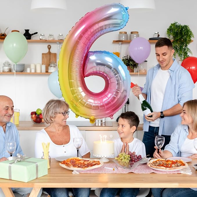 40 Inch Number Balloons 0-9 Rainbow Gradient Large Number 6 Balloons, Digital - Image 3