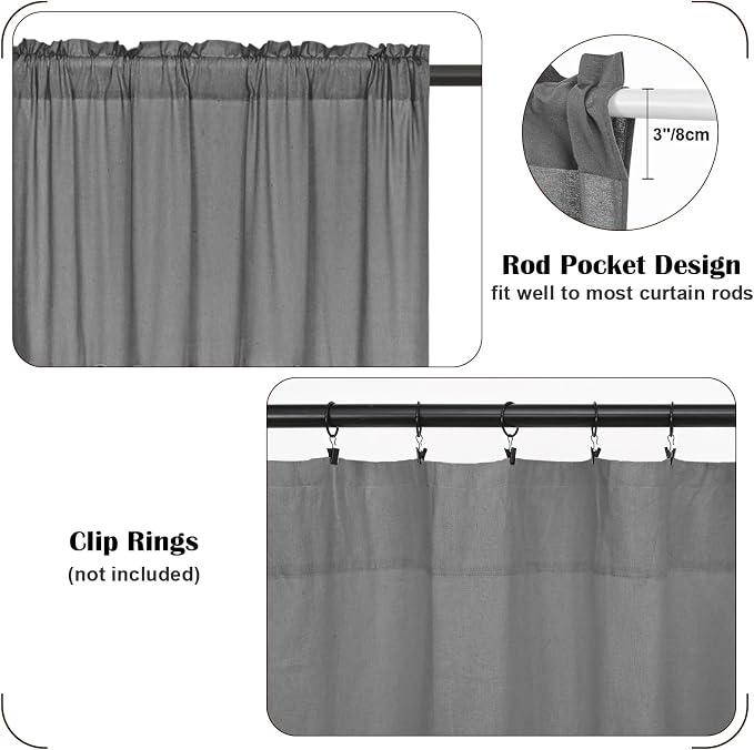 Boho Kitchen Curtains 24 Inch Length, Farmhouse Cotton Linen Tier Curtain - Image 7