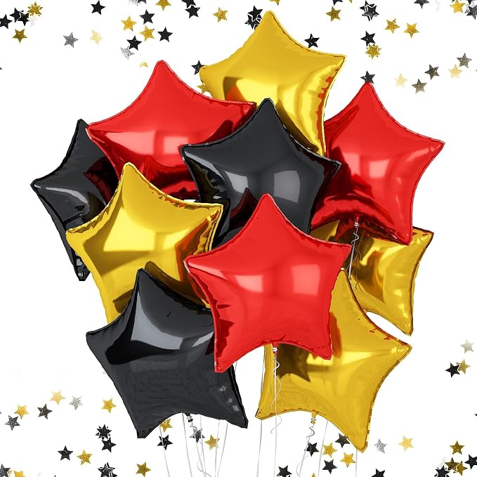Red Black Star Balloons, 18 Inches Star Foil Balloons by FEYG
