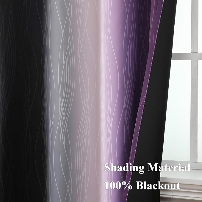 Purple and Black Ombre Blackout Curtains 108 Inch Length 2 Panels Set, Thermal - Image 5